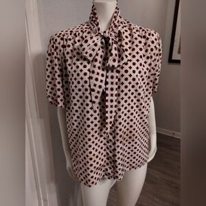 Evan Picone Red and White Patterned Blouse